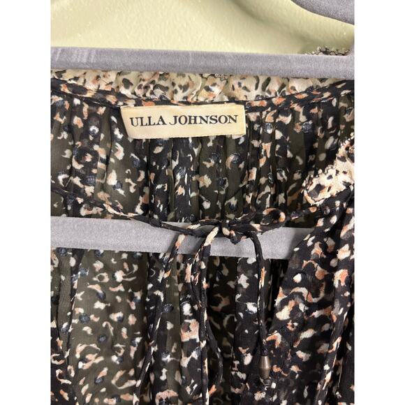 ULLA JOHNSON SILK BLACK & WHITE BLOUSE WITH RUFFLED SLEEVES, Size 2 - Picture 2 of 10